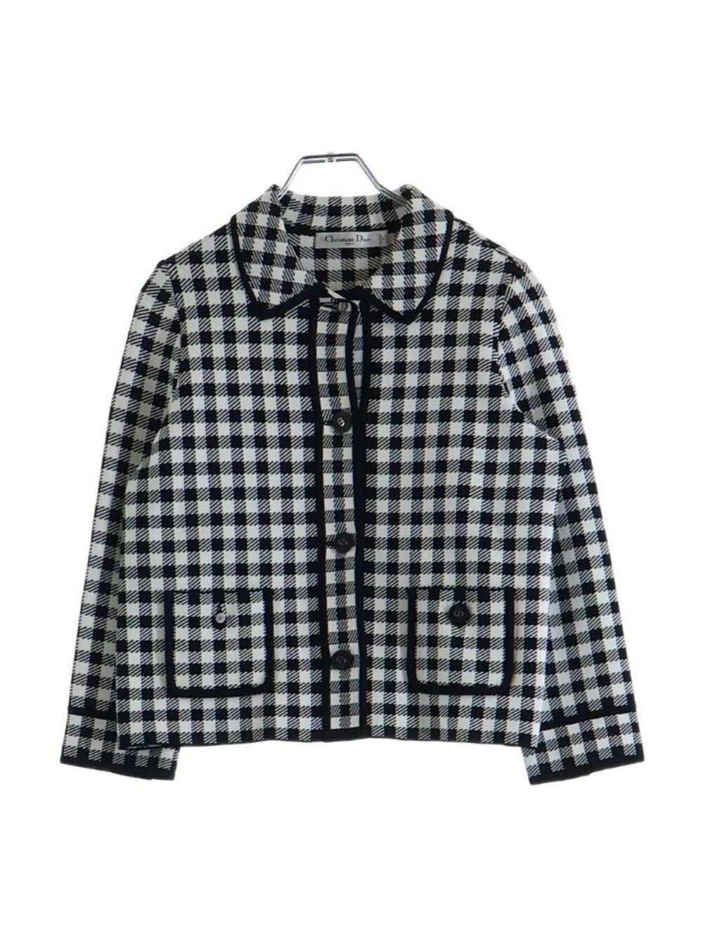 Dior Gingham Check Cropped Jacket CD Button Rayon Nylon Black White